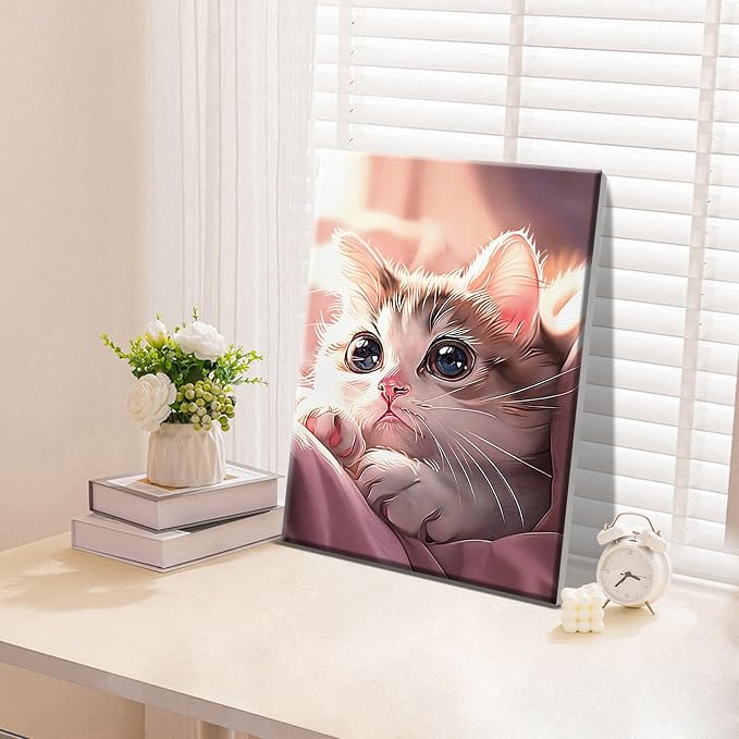 ATDMS Cat Paint by Numbers Kit for Adults with Frame, 8x12 Inch