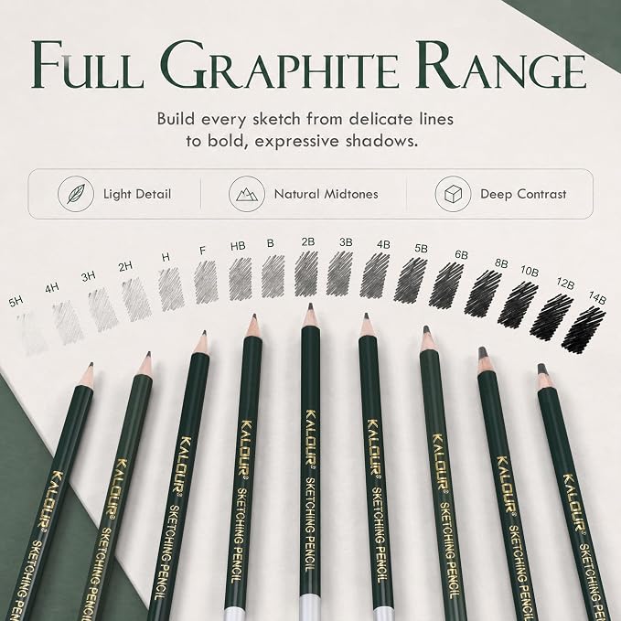 KALOUR 83-Pack Sketch Drawing Pencils Kit with Sketchbook | Graphite,Charcoal Pencils and Artists Tools,Pro Art Drawing Supplies for Adults Beginners,ideal for Sketching Shading