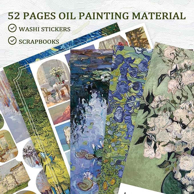 PRSTINCOL Oil Painting Sticker Book, 52 Sheets 500+ Scrapbook Stickers, Vintage Oil Painting Aesthetics Stickers for Adults and Teens, Junk Journal Supplies for Scrapbooking Journaling DIY