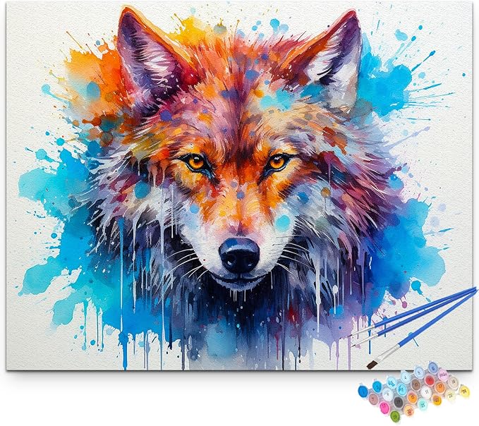 Artunion Wolf Paint by Numbers Kit for Adults,Animals Paint by Number Kits, DIY Oil Painting Paint by Number Kits on Canvas Arts Craft for Home Wall Decor 16x20 Inch