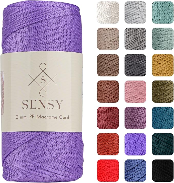 Sensy Premium 2mm 251 Yards Polyester Rope 100% Polypropylene Cord Macrame Cord 2mm Crochet Bag Cord Macrame Rope Crochet Thread Gift for Knitter (Lilac)