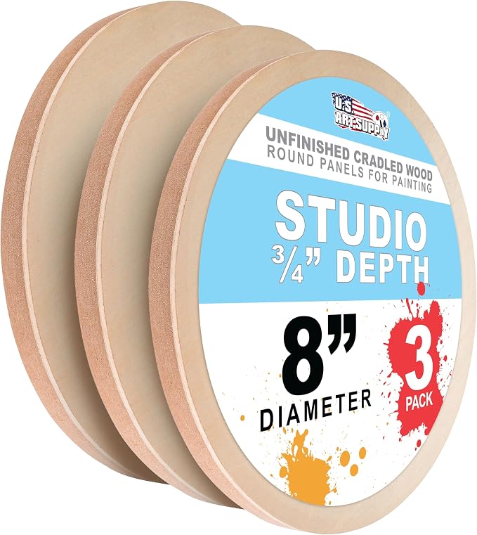 U.S. Art Supply 8" Round Unfinished Cradled Wood Panels for Painting