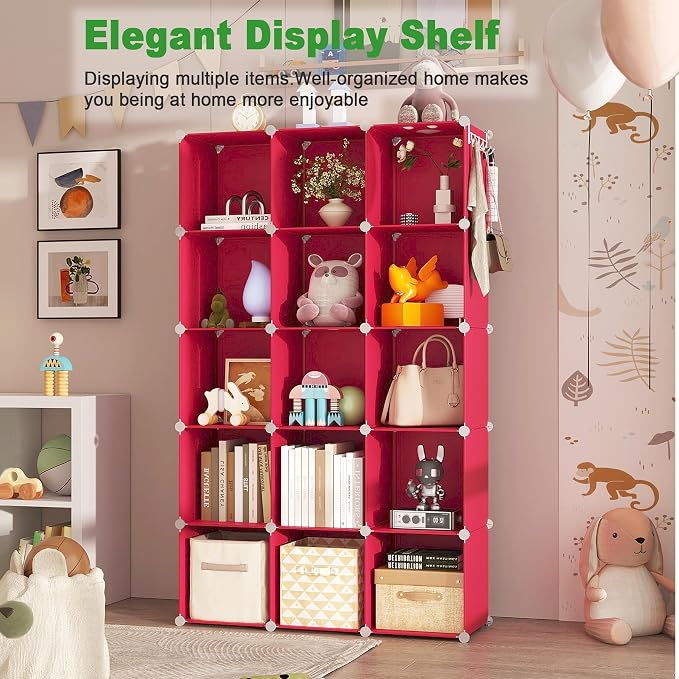 C&AHOME 16 Cube Storage Organizer Cube Shelves Units Storage Cubes, Red