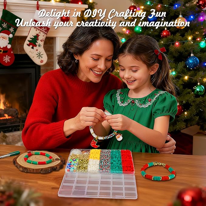 Redtwo Christmas Clay Beads Bracelet Making kit | 3000 Pcs Clay Beads Christmas Crafts Decorations Charms for Jewelry Making, Gifts for Teen Girls Age 6-12