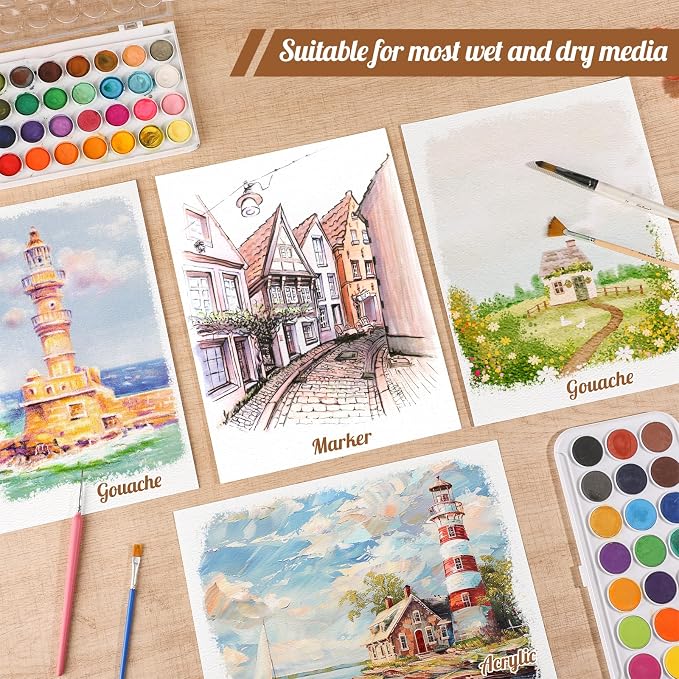 80 Sheets Watercolor Paper 9x12 Inch, 110 Lb/230 GSM, Cold Press