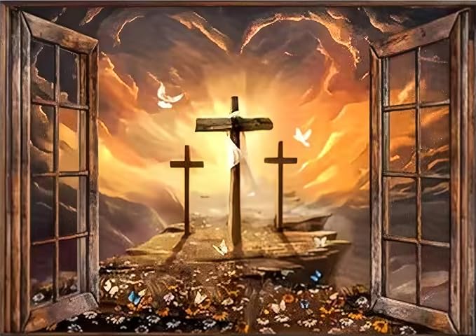 Diamond Art Kits for Adult,Three Christ Cross Diamond Painting11.8X15.8inch | Full Round Drill Diamond Painting for Beginners,5D DIY Paint by Diamonds Dot Gem Art Painting Kits,for Home Wall Decor