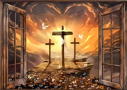 Diamond Art Kits for Adult,Three Christ Cross Diamond Painting11.8X15.8inch | Full Round Drill Diamond Painting for Beginners,5D DIY Paint by Diamonds Dot Gem Art Painting Kits,for Home Wall Decor