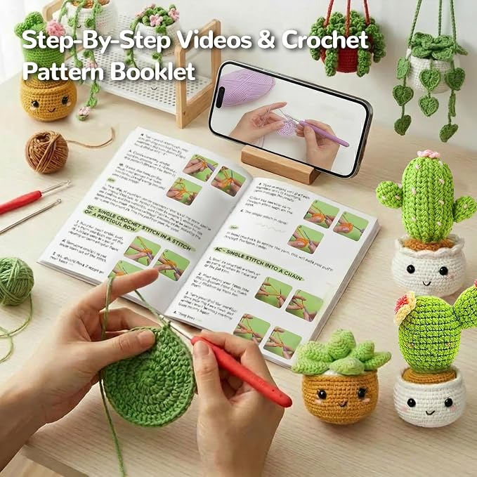 obvade Crochet Kit for Beginners Knitting Kit for Beginners Crochet Animal Kit Beginner Crochet with Step-by-Step Video Tutorials (Plants)