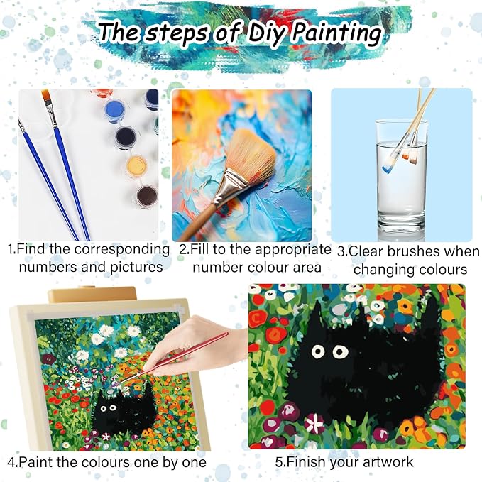 TONGZONGFU 2 Pack Black Cat Paint by Numbers Kit for Adults 12x16 in | Paint by Numbers DIY Acrylic Oil Painting by Number for Adult on Canvas in Wall Art (Without Frame)