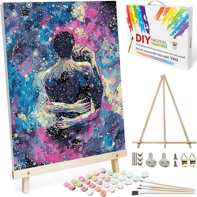 BAISITE Paint by Numbers Kit for Adults Beginners,16" Wx20 L Canvas for Painting Kits for Adults in Colorful Box-Cosmic Hug 8217-Already Stretched on a Wooden Frame