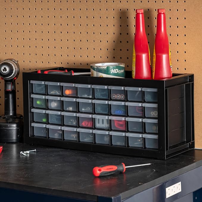 IRIS USA 32-Drawer Tool Organizer, Nuts & Bolts, Small Parts, Black | Wall mountable, Stackable, Hardware, Electronics, Teacher Toolbox, Small Parts, Nuts & Bolts, Screws