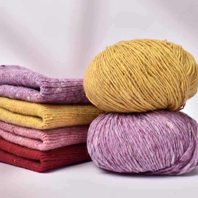 Rustic Tweed Wool Yarn, 1oo% Australian Wool, DK, 4 Skeins 200g/656yds (3150 Mauve Lilac Fleck), Natural Wool Feel | Colorful Flecks | Classic Yet Modern Style