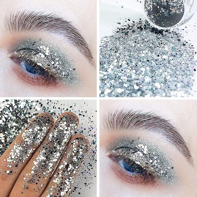20 Assorted Colors Holographic Chunky and Fine Mixed Glitter,Shake Jar,for DIY Craft Epoxy Resin Tumber Making,Nail Art,Body Glitter,Jewelry Earring Keychain Making