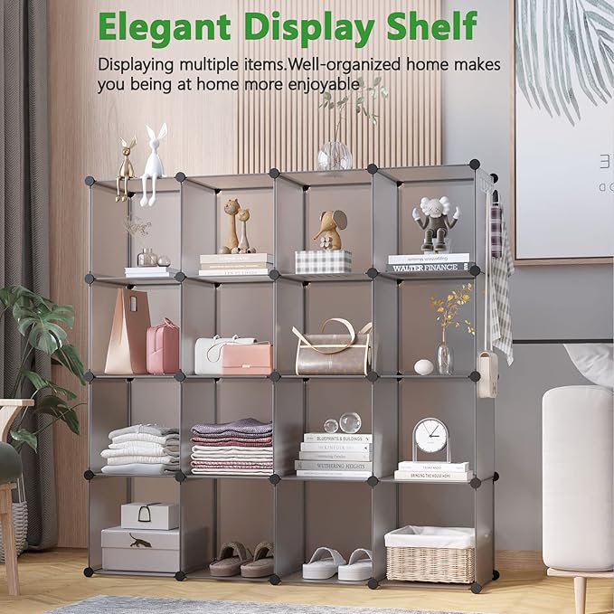 C&AHOME 16 Cube Storage Organizer Cube Shelves Units Storage Cubes, Grey