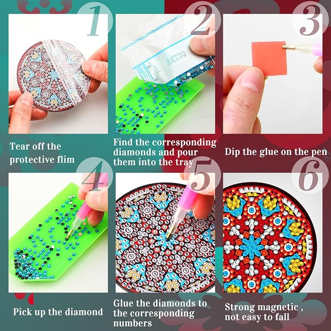 Zonon 12 Pcs Mandala Diamond Art Fridge Magnets Decorative | Colorful Mandala Patterns for Refrigerator, Diamond Painting Magnetic Stickers, Easy Apply Remove, Adults Home Decor
