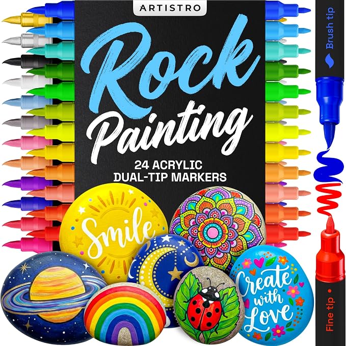 ARTISTRO 24 Rock Acrylic Paint Marker Pens - Rock Painting Kit