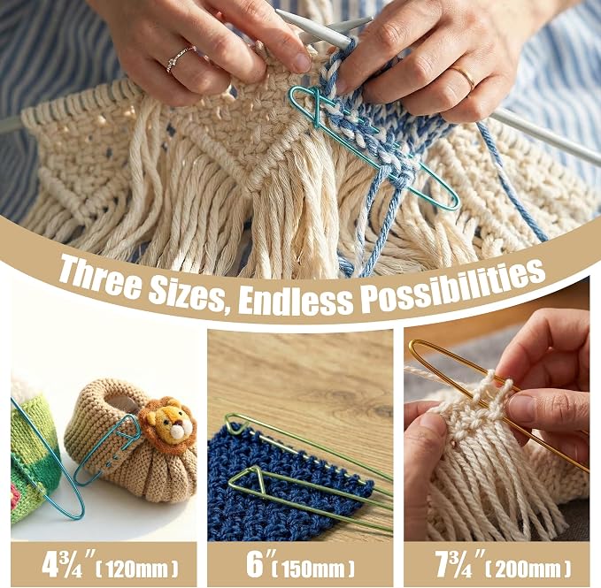 Fairycece Stitch Holders for Knitting, 12 Pcs Aluminum, 3 Sizes | Securely Hold Live Stitches with 3 Color-Coded Sizes for Sweater Sleeves, Socks, Crochet, and Yarn Projects