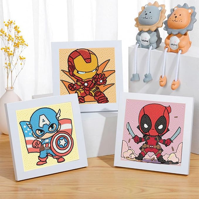 Sretoul 4 Pack Cartoon Diamond Art Kits for Kids 6X6 inch Without Frame | Cartoon Diamond Art Painting Kits for Girls, Crafts for Kids Ages 4-8 Cute Gem Arts for Kids Ages 4 8 12 for Home Wall Decor