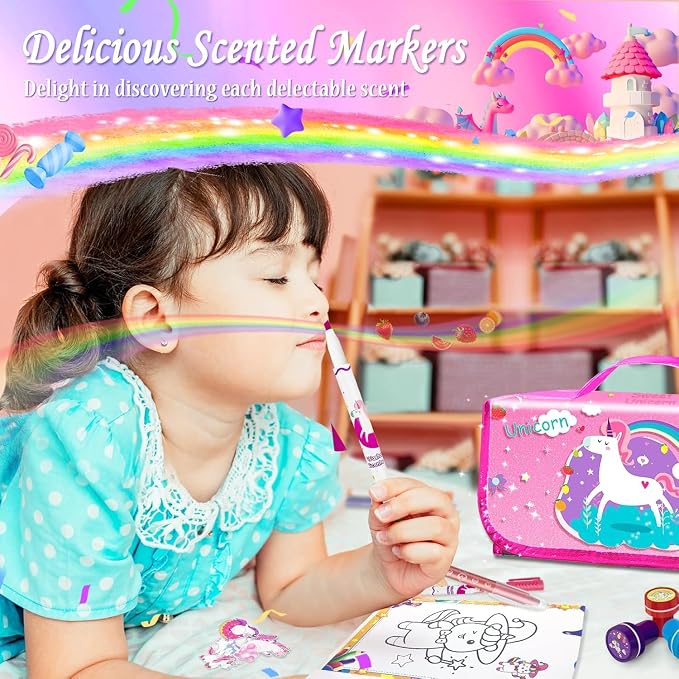 56 PCS Washable Scented Markers Set with Glitter Pencil Case, Kids Art Set