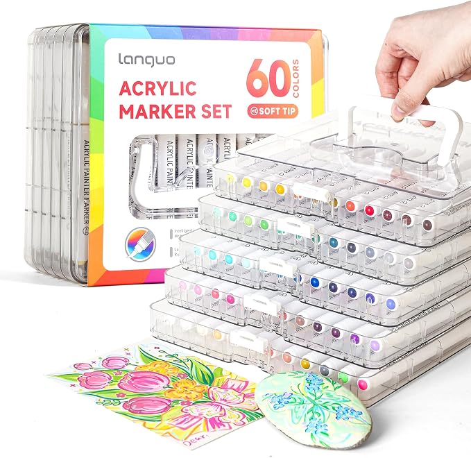 languo 60 Colors Acrylic Paint Markers, Brush Tip, Direct Liquid Ink