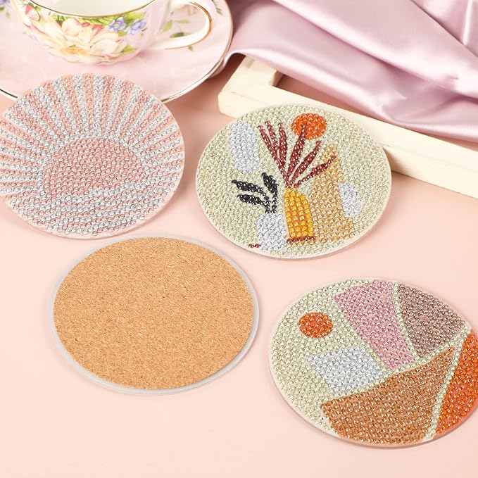 UPINS 8Pcs Boho Diamond Art Painting Coasters for Drinks | DIY Coaster Diamond Art Kits,for Adults Kids Beginners Diamond Art Craft Supplies