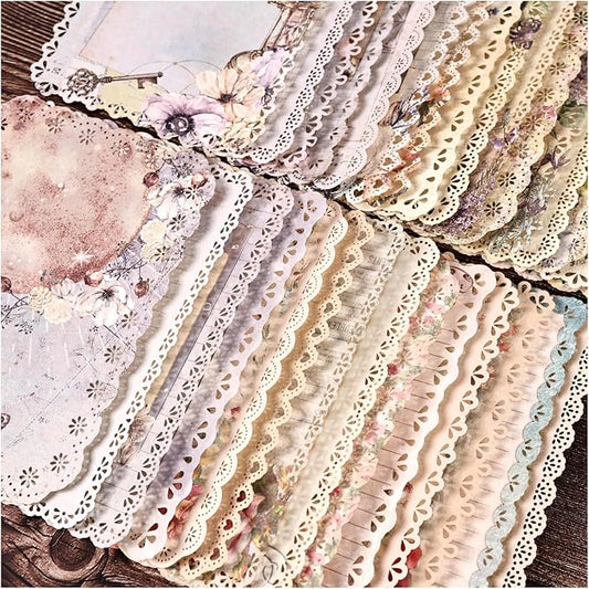 Vintage Floral Lace Edge Scrapbook Paper, 30 Sheets, 3 Pack | 4.9 x 6.9 in | Floral Background Paper | Junk Journaling | Scrapbooking | Collage | Card Making | Memory Keeping