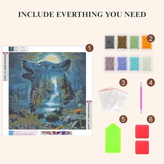 Mosaflare 5D Wolf Diamond Painting Kits for Adults 13.7x13.7 Inch