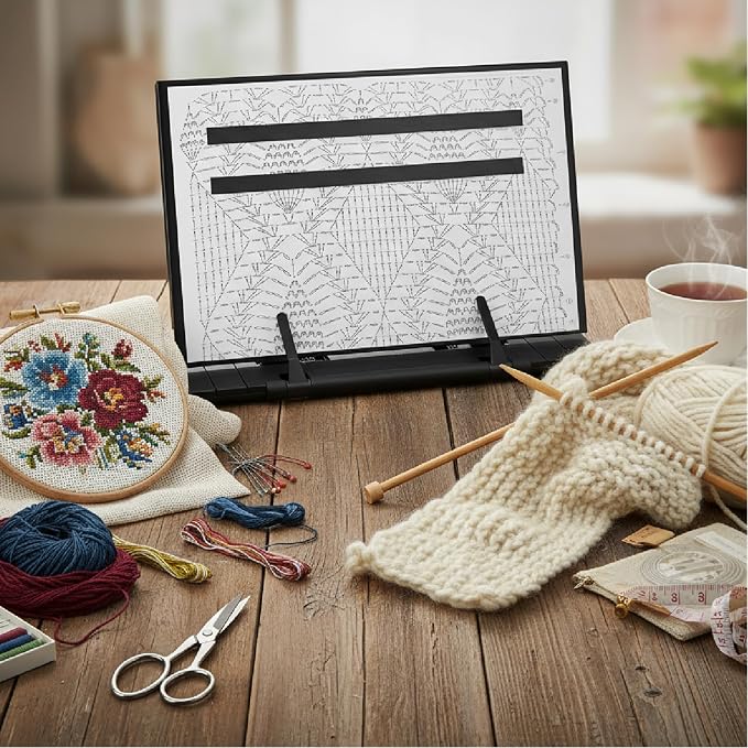 Flutesan Magnetic Pattern Holder Knitting Cross Stitch,11.22 x 7.28 Inches | Chart Keeper with 4 Magnets, For Crochet Needlepoint Embroidery, Adjustable Stand Securely Holds Crafting Patterns