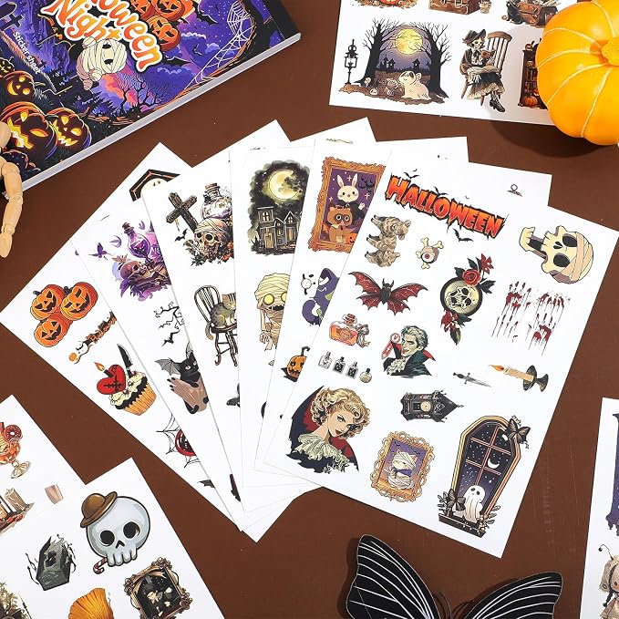 Halloween Sticker Book, 400+ Waterproof Vinyl Halloween Stickers, Funny Stickers for Adults & Kids, Cute Spooky Pumpkin Witch Stickers for Journaling, Scrapbooking, Crafts, Laptops and Water Bottles