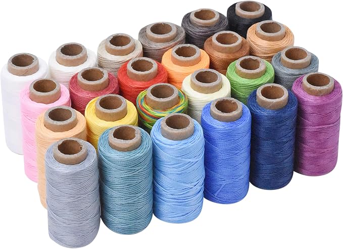 Mandala Crafts 150D 0.8mm 24 Assorted Leather Sewing Flat Waxed Thread