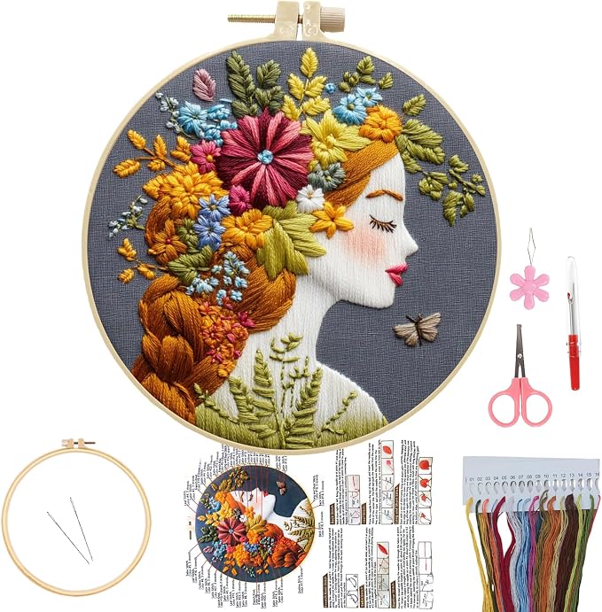 3 Packs Embroidery Kit for Adults, Embroidery for Beginners (Girl-1)