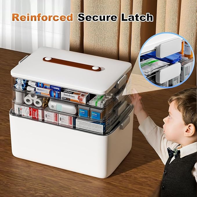 funest 4- Tier Medicine Storage Box Organizer Portable First Aid kit Box Sewing, Art, Craft with Handle, Multipurpose Medical Supply Organizer with Removable Tray 4-Tier Medicine Organizer Set