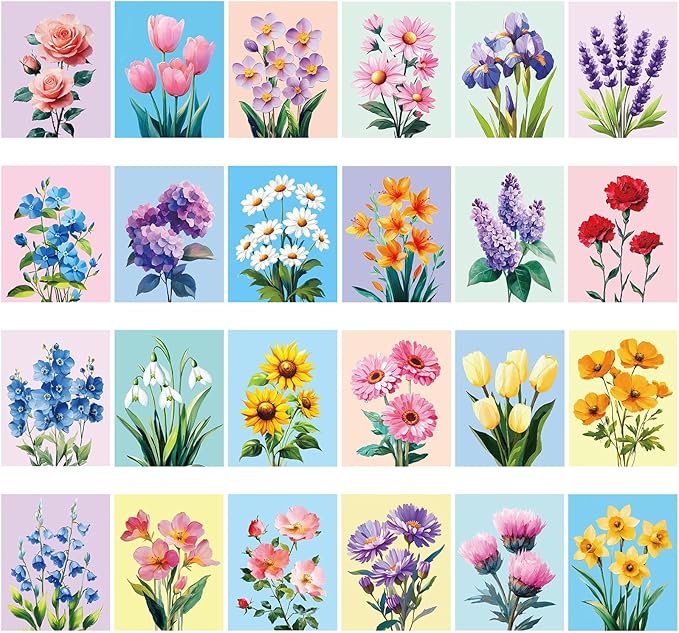 Sherr 24 Pcs Pre Drawn Canvas for Adult, Flower, 8 x 10 Inch