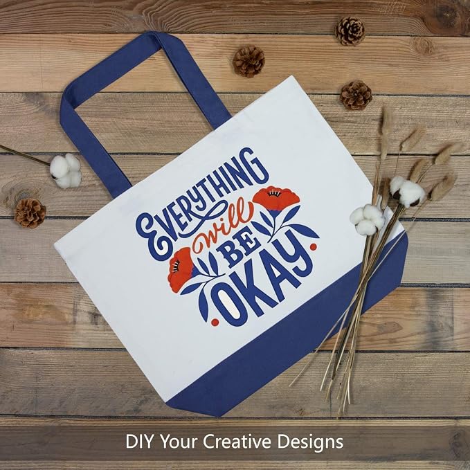 TOPDesign 12-Pack Super Strong Large 12oz Cotton Canvas Tote Bag, Reusable Grocery Shopping Cloth Bag, Fashionable Two-Tone Tote for Crafts, DIY Your Creative Designs (Blue/White)