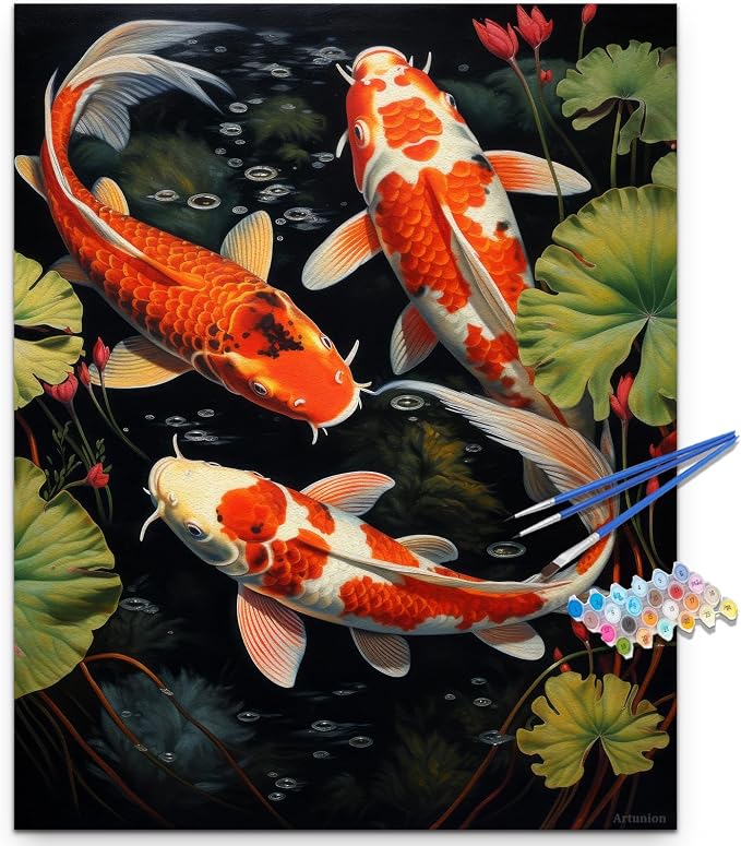 Artunion Koi Fish Paint by Numbers Kit for Adults,Fish Animals Paint by Number Kits, DIY Oil Painting Paint by Number Kits on Canvas Arts Craft for Home Wall Decor 16x20 Inch