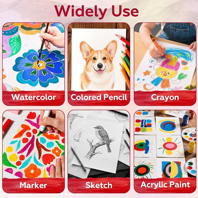 50 Sheets Watercolor Paper Bulk, 4"X6", 5"x7",8" x 8"，8" x 10",9" x 12",Each 10 Sheets.140 lb/300 GSM Water Color Paper for Kids Adults.Watercolor Drawing Paint Paper for Art Drawing Supplies