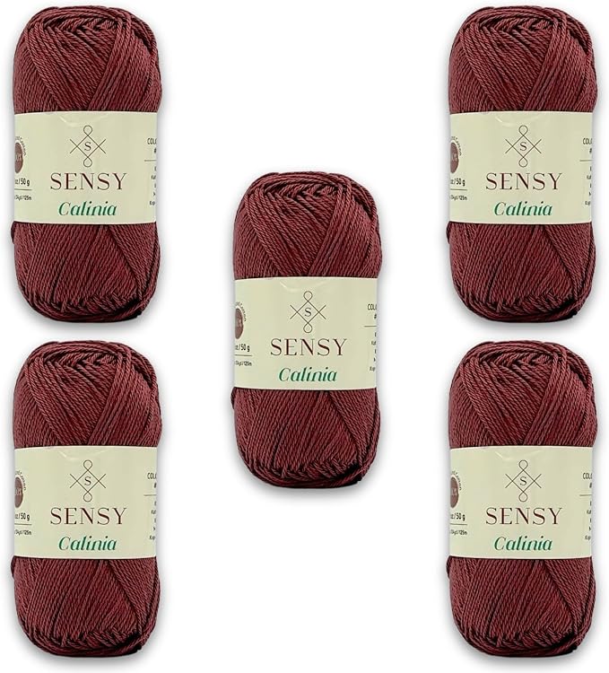 S Sensy Calinia-Mercerized Giza Cotton #2 Fine Yarn 5 Pack Brown 131 Yards