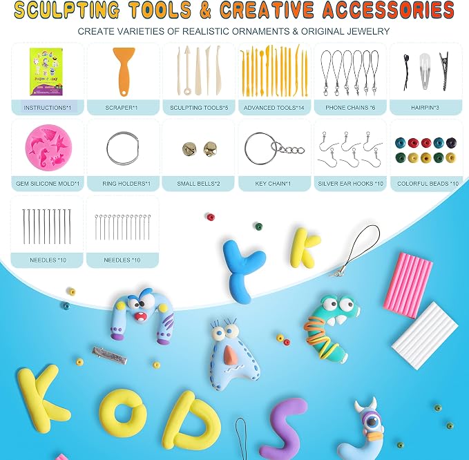 Cyajm 60 Colors Oven Bake Clay Kit, Individually Wrapped | For kids jewelry making, home art. Easy to shape and bake