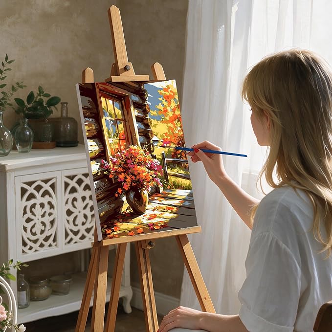 DOMROM Flower Paint by Numbers Kit for Adults, Flower DIY Acrylic Oil Painting on Canvas, Fall Paint by Number Kit, Home Decor Craft Gift 8x12 Inch