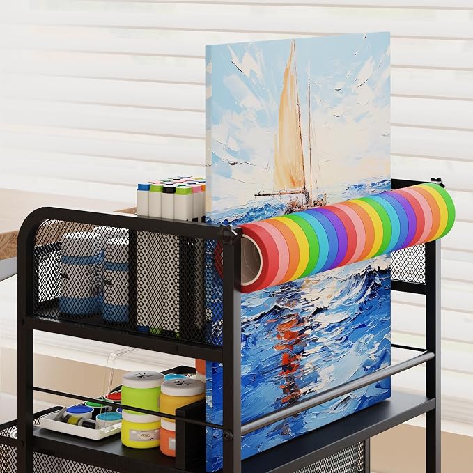Homsorout Art cart, 5 Tier Rolling Cart - Utility Cart with Storage Drawer and Wheels, Versatile Art & Craft Organizer for Home, Office, or Studio Ideal for Storing Brushes, Paints （Black）