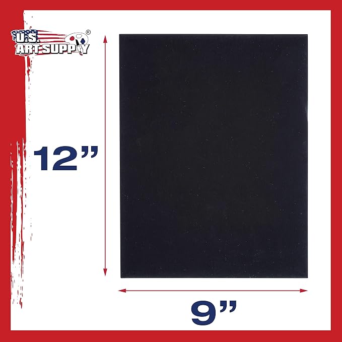 U.S. Art Supply 9 X 12 Inch Black Art Canvas Board Panels 6 Pack - 8 Ounce