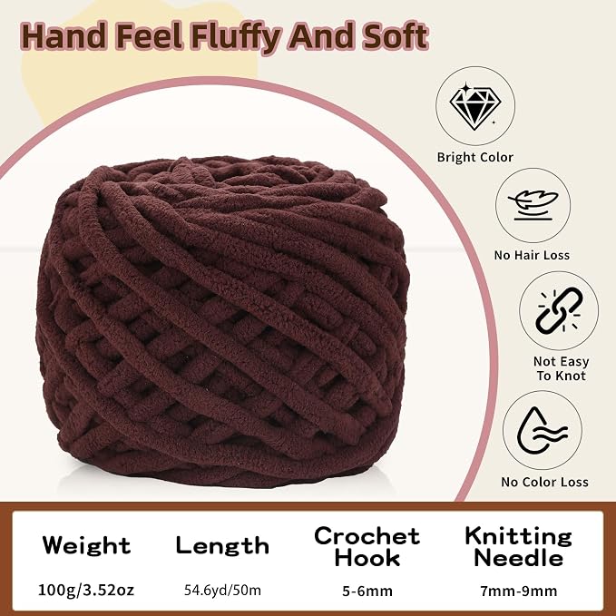 Plush Chenille Chunky Yarn for Crocheting 100g(54.6yd) - Bulky Thick Fluffy Yarn for Knitting- Soft Velvet for Baby, Blanket Knitting Blanket Yarns- Amigurumi Yarns (Cotton Candy)