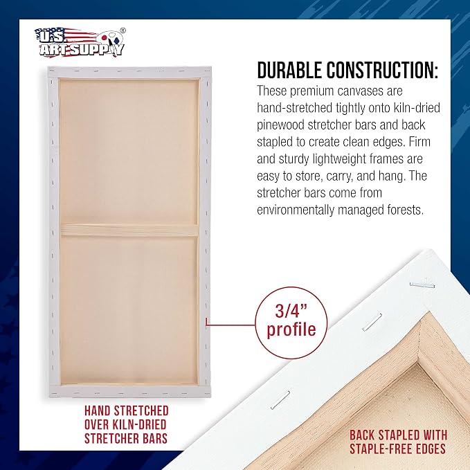 U.S. Art Supply 24"x48" Stretched Canvas for Painting, 3/4" Profile, 6-Pack