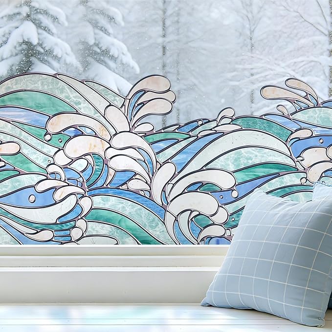 ADD.HERES Stained Glass Window Film, Window Film Decorative, 17.5 x 39.37in