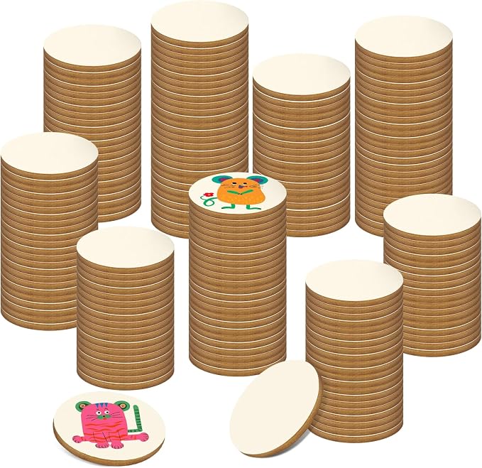 200 Pieces 1 Inch Round Wood Circles for Crafts