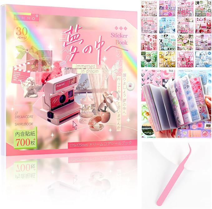 Tmtains 30 Sheets Japanese Sticker Book for Scrapbook 700+Pcs Heisei Retro Korean Sticker for Journaling Pink Aesthetic Stickers Book for Adults DIY Craft Scrapbooking Junk Supplies (Dive into Dreams)