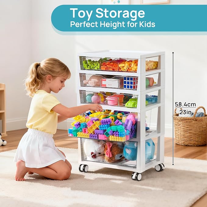 Vtopmart 5-Tier Plastic Drawer Storage Rolling Cart with Wheels