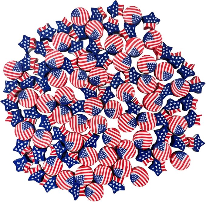100 Pcs Patriotic Polymer Clay Beads 4th of July Mixed Heishi Spacer Beads Supplies for DIY Bracelet Earring Necklace Jewelry Making (American Flag)