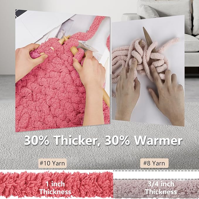 Cozyful Chunky Yarn for Hand Knitting - #10 Chunky Chenille Yarn, Jumbo Big Thick Chunky Yarns for Crocheting, Super Bulky Chunky Knit Blanket Yarns, 8 Skein (22 yds 8 oz Each Skein), Terracotta Rose