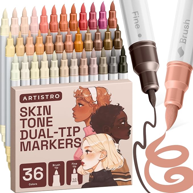 ARTISTRO 36 Skin Tones Dual-Tip Acrylic Paint Marker Pens for Drawing | For Fabric, Rock, Glass, Wood, & Molds, Arts & Crafts Gift for Adults, Teens, & Kids, Classroom Must Haves & School Supplies